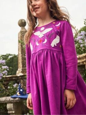 Mini Boden Girls Owl Purple Jersey Dress